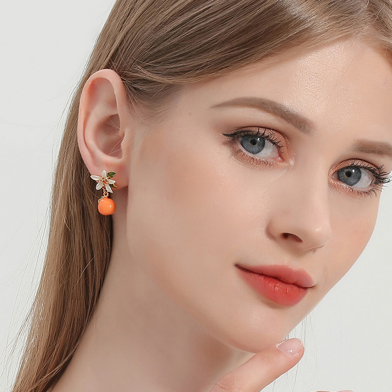 Orange Blossom Flower Enamel Stud Earrings