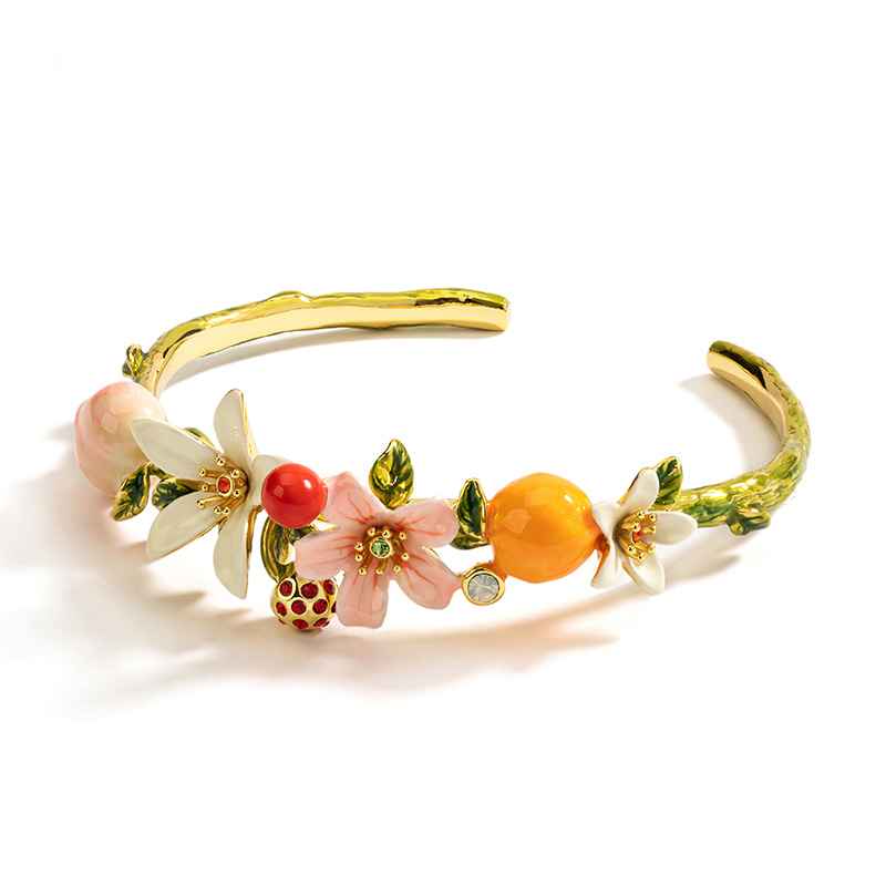 Fruit Peach And Orange Enamel Bangle Bracelet