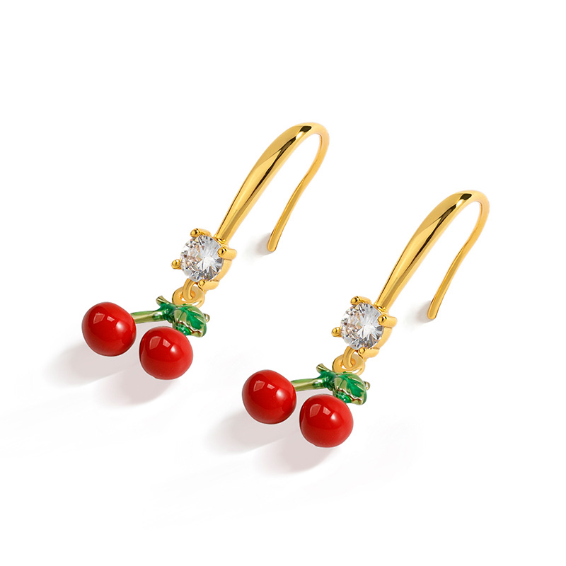 Cherry And Crystal Enamel Hook Earrings