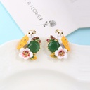 Owl Flower And Stone Enamel Stud Earrings