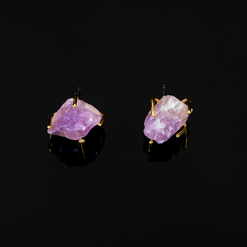 Natural Rose Mineral Raw Irregular Stone Stud Earrings