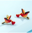 Bird With Heart Enamel Stud Earrings