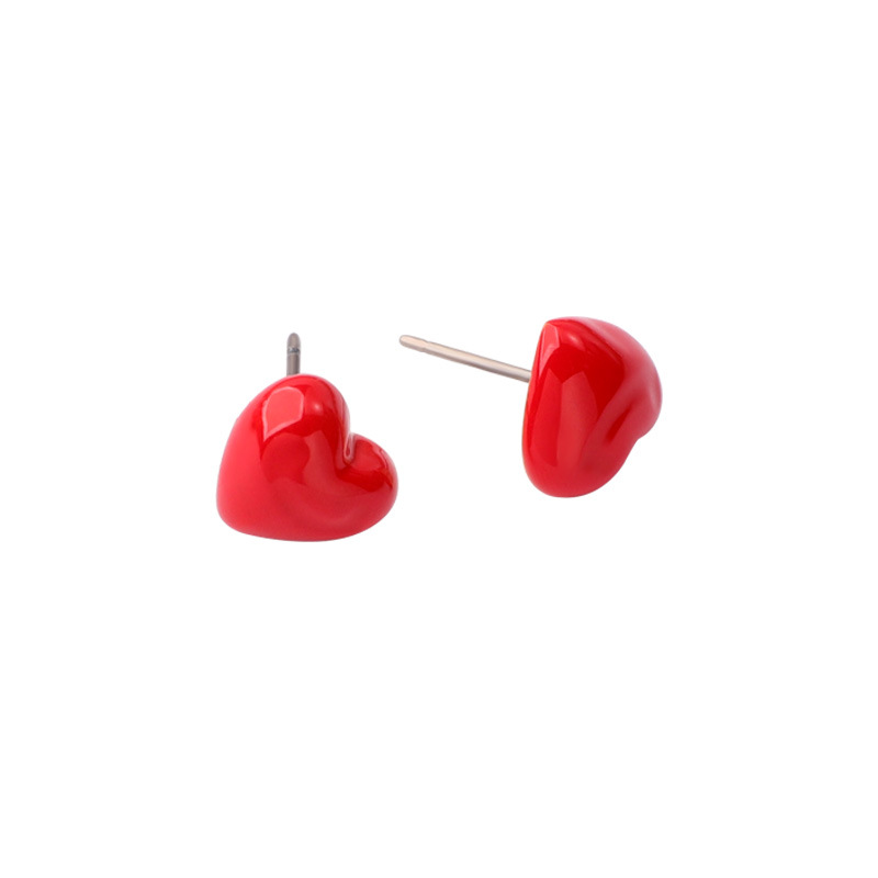 Red Heart Enamel Stud Earrings