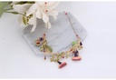 Raspberry Flower And Leaf Enamel Necklace