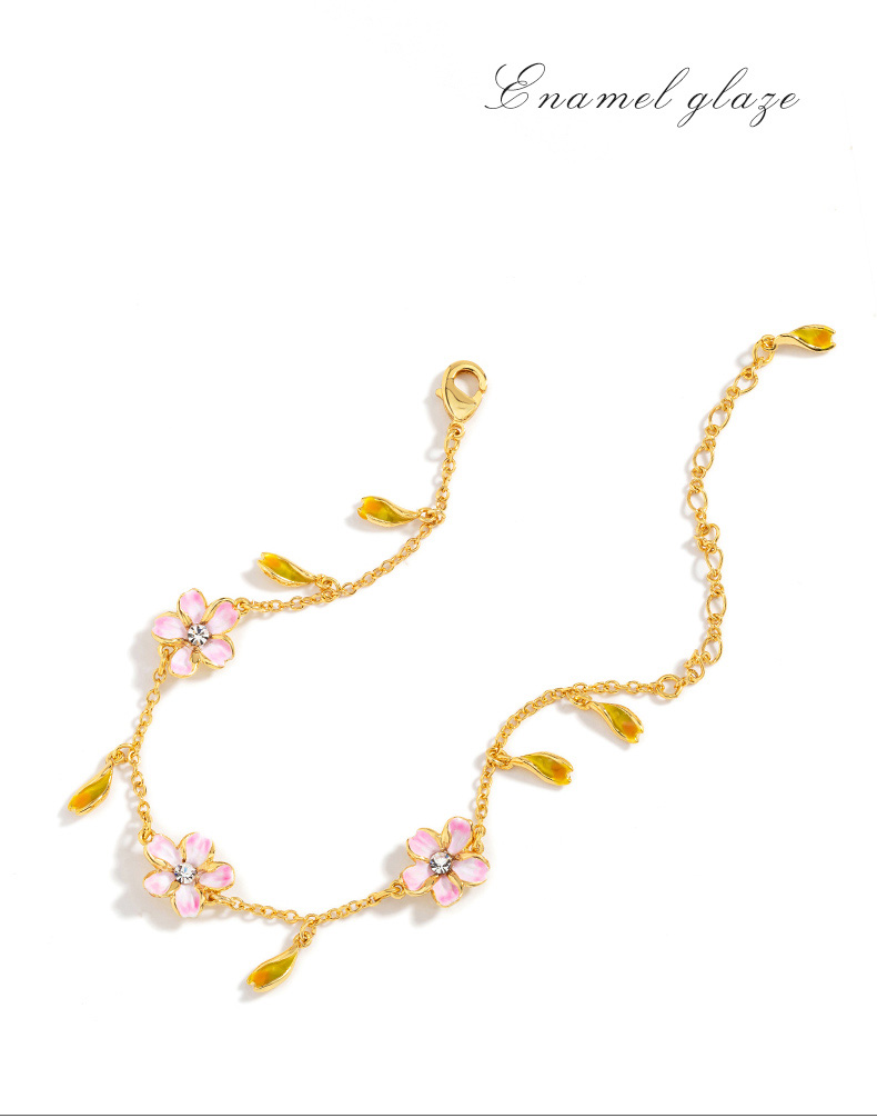 Cherry Blossom With Crystal Enamel Charm Bracelet