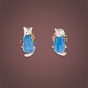 Cute Fox And Stone Enamel Stud Earrings