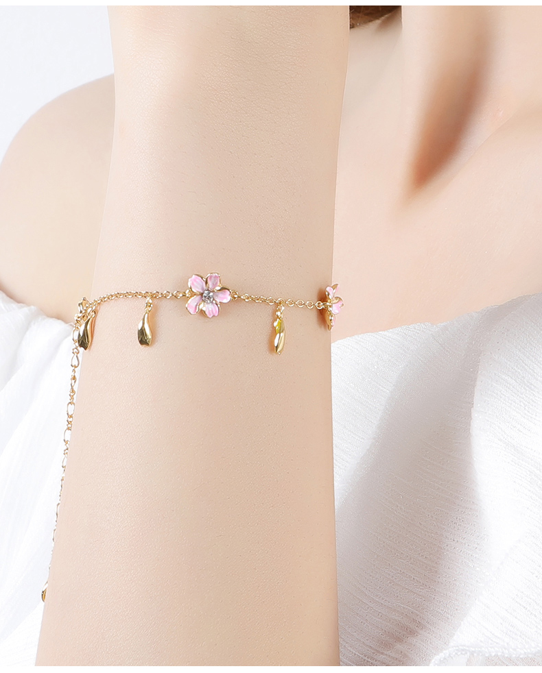 Cherry Blossom With Crystal Enamel Charm Bracelet