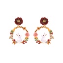 Cute Rabbit Enamel Earrings Bunny Flower Jewelry Clip/Stud Earrings