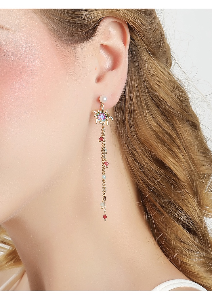 Fireworks Pearl Star Beads Tassel Enamel Earrings