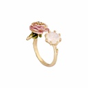 Pink Rose Flower And Stone Enamel Adjustable Ring