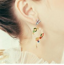 Butterfly And Pearl Tassel Enamel Stud Earrings