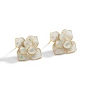 Camellia Flower White Black Enamel Stud Earrings