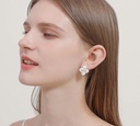 Camellia Flower White Black Enamel Stud Earrings