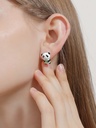 Cute Panda With Bamboo And Flower Enamel Stud Earrings