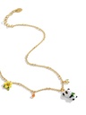 Cute Panda With Bamboo And Flower Enamel Necklace