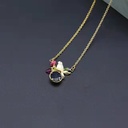 Canary Bird Pink Flower And Black Stone Enamel Necklace