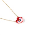 Pansy Flower And Crystal Enamel Pendant Necklace