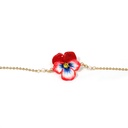 Pansy Flower And Crystal Pearl Enamel Pendant Bracelet