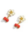 Red Fruit Hawthorn And White Flower Enamel Stud Earrings