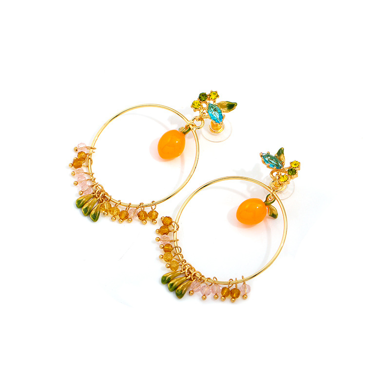 Orange Tangerine And Crystal Enamel Dangle Earrings