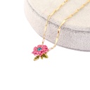 Pink Daisy Flower And Crystal Enamel Pendant Necklace