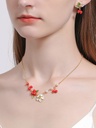Red Hawthorn Fruit And Flower Pearl Enamel Pendant Necklace