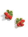 Red Fruit Hawthorn And Green Leaf Enamel Stud Earrings