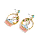 Bird Flower Branch And Bead Crystal Enamel Dangle Stud Earrings