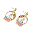 Bird Flower Branch And Bead Crystal Enamel Dangle Stud Earrings