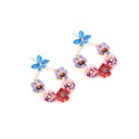 Pink Blue Red Pansy Flower And Pearl Enamel Dangle Earrings