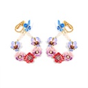 Pink Blue Red Pansy Flower And Pearl Enamel Dangle Earrings