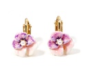 Pansy Pink Purple Flower And Pearl Enamel Earrings