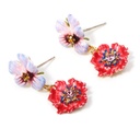 Pansy Red White Flower And Crystal Enamel Dangle Earrings