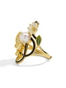 Daisy Flower Butterfly With Crystal And Natural Freshwater Pearl Enamel Adjustable Ring