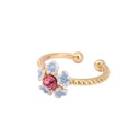 White Blue Flower And Pink Crystal Enamel Adjustable Ring