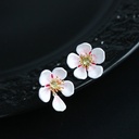 White Cherry Blossom Flower Petals Asymmetrical Enamel Earrings