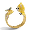 Cat Cute Yellow Kitty Kitten And Butterfly Enamel Adjustable Ring