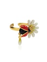 Daisy White Flower And Ladybug Enamel Adjustable Ring