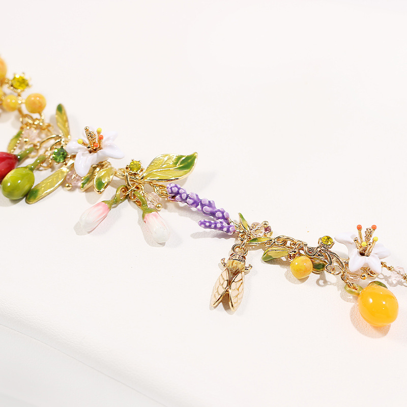 Orange Blossom Lavender Flower Lemon Fruit Enamel Charm Bracelet