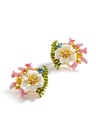 White Flower Pink Bud And Crystal Enamel Stud Earrings