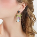 Yellow Purple Pink Flowers In Vase Enamel Dangle Earrings