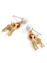 Cute Deer Elk With Sun And Pearl Enamel Dangle Earrings