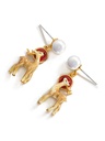 Cute Deer Elk With Sun And Pearl Enamel Dangle Earrings