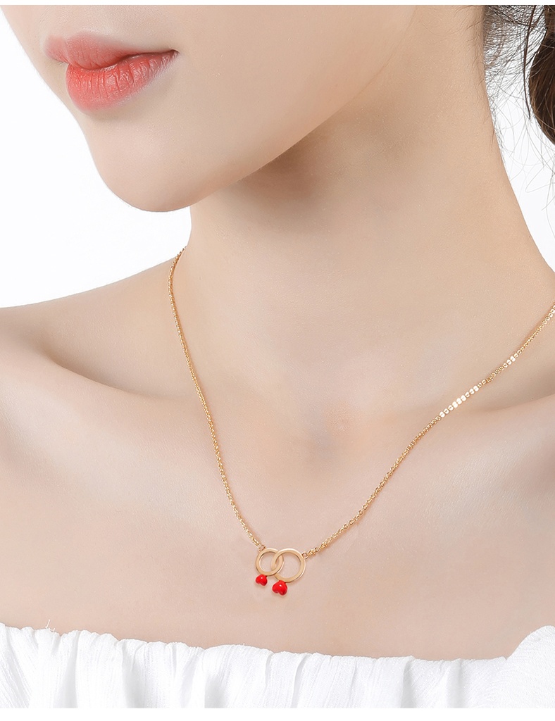 Red Heart With Gold Plated Circle Enamel Pendant Necklace