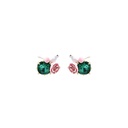 White Pigeon Pink Flower And Green Crystal Enamel Earrings