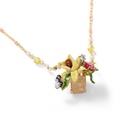 Butterfly On Yellow Lily Flower And Stone Enamel Pendant Necklace