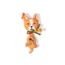 Cute Puppy Dog Animal With Yellow Flower Asymmetrical Enamel Stud Earrings