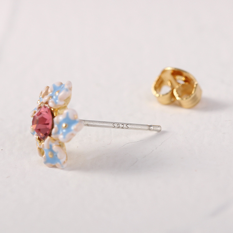 Enamel Flower 925 Needle Earrings Jewelry Stud Earrings