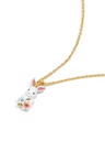 Cute Rabbit Bunny And Pink Flower Enamel Pendant Necklace Jewelry Gift