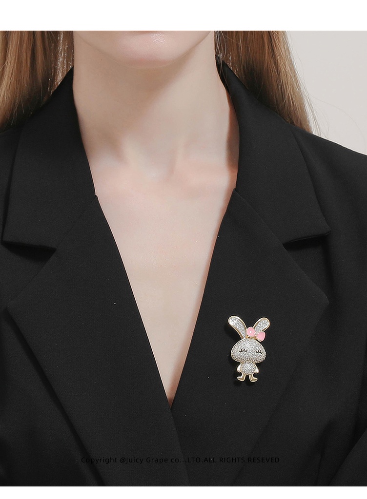 Zircon Rabbit With Enameled Pink Bow Enchanted Encounter Brooch